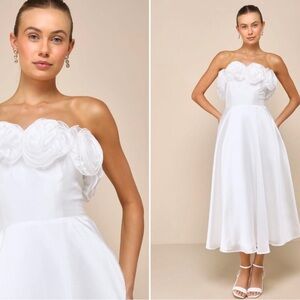 Lulus White Bustier Floral Midi Dress